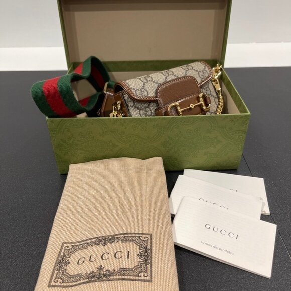 Gucci GG Supreme Horsebit 1955 Mini Bag with Strap (JB1097)